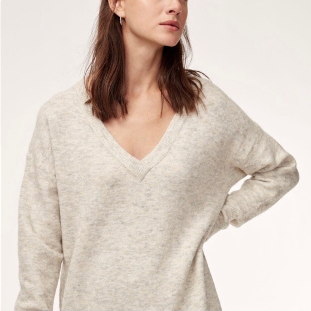 Babaton The Group Alpaca Blend Sweater | Cream V-Neck Wool Sweater